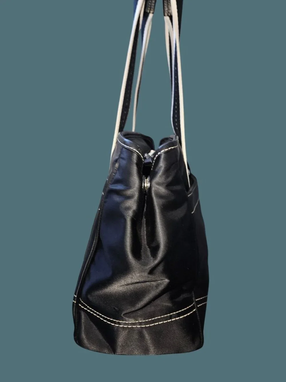 Coach Black Hamptons Weekend Nylon Side Cinched Snap Shoulder Tote Bag Travel